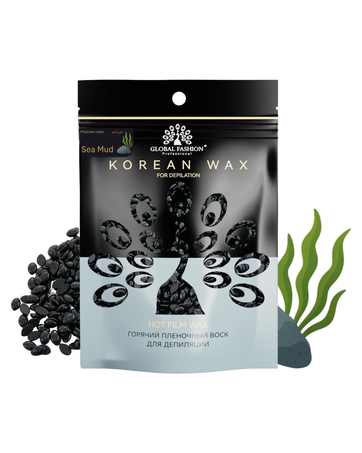 Korean Hot Film Hard Wax Beans for Painless Hair Removal – 12 Variants Stripless Korean Waxing Beads for Bikini, Legs, Face, Body – All Skin Types (1000g, SEA MUD) — Scent Sea Mud-1000g