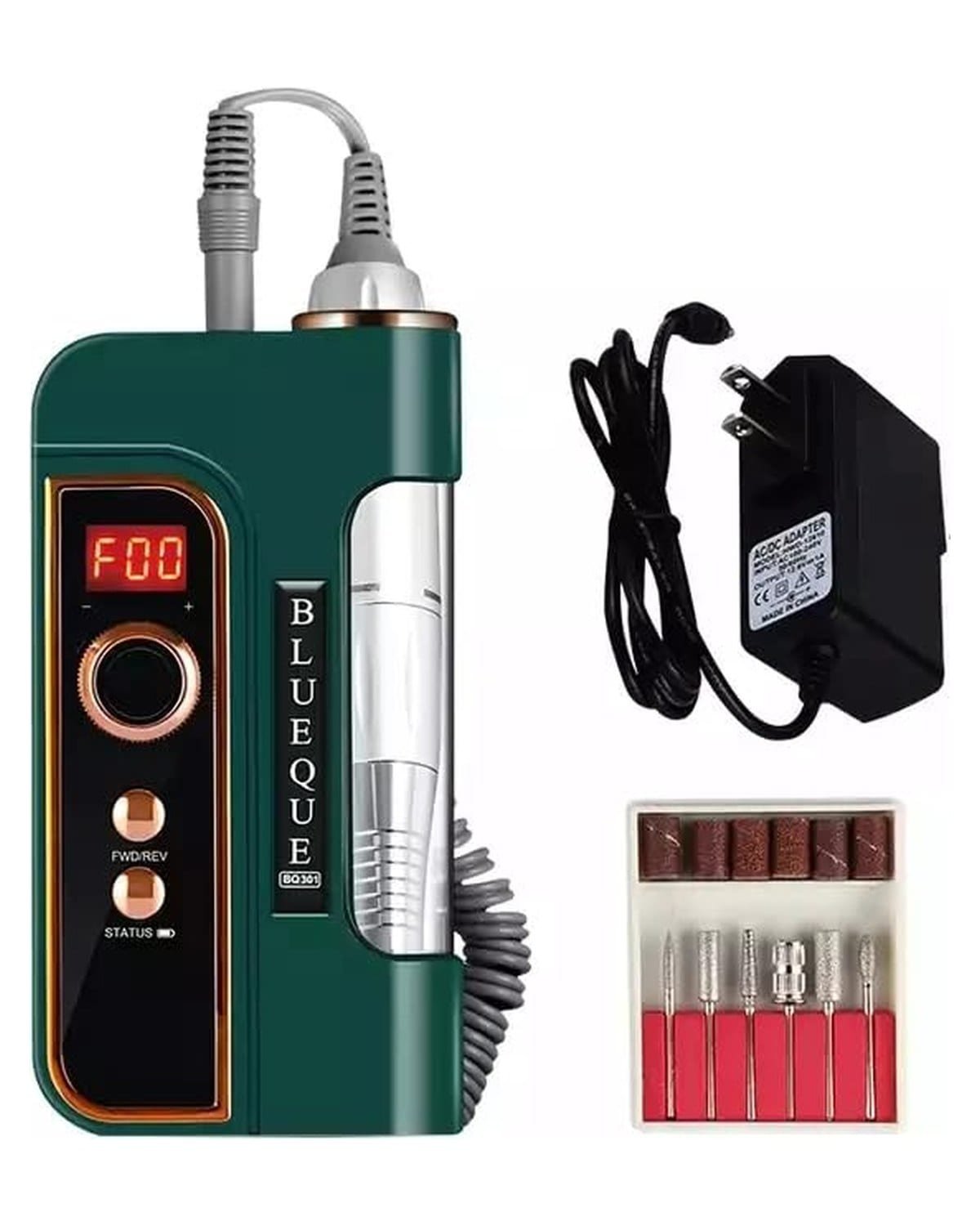 BQ301 Cordless Nail Drill – 35,000 RPM, LCD Display, Rechargeable, Lightweight Ergonomic E-File Kit for Acrylic, Gel & Polygel Removal for Salon and Home Use Manicure & Pedicure (Green)