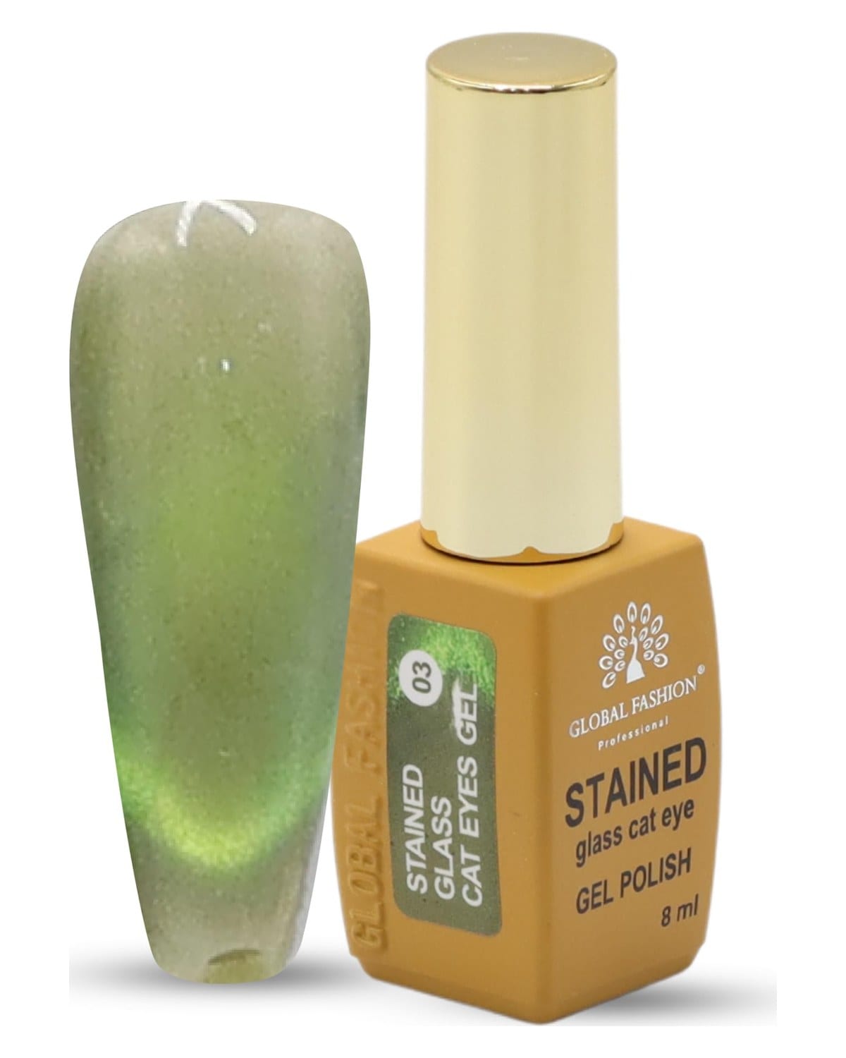 GLOBAL FASHION Stained Glass Cat Eye Gel Polish 8ml | Holographic Shimmer, Magnet Included, Long-Lasting, High-Gloss, UV/LED Soak Off, Nail Art Design, Professional Manicure, Salon — Color 2038529540477