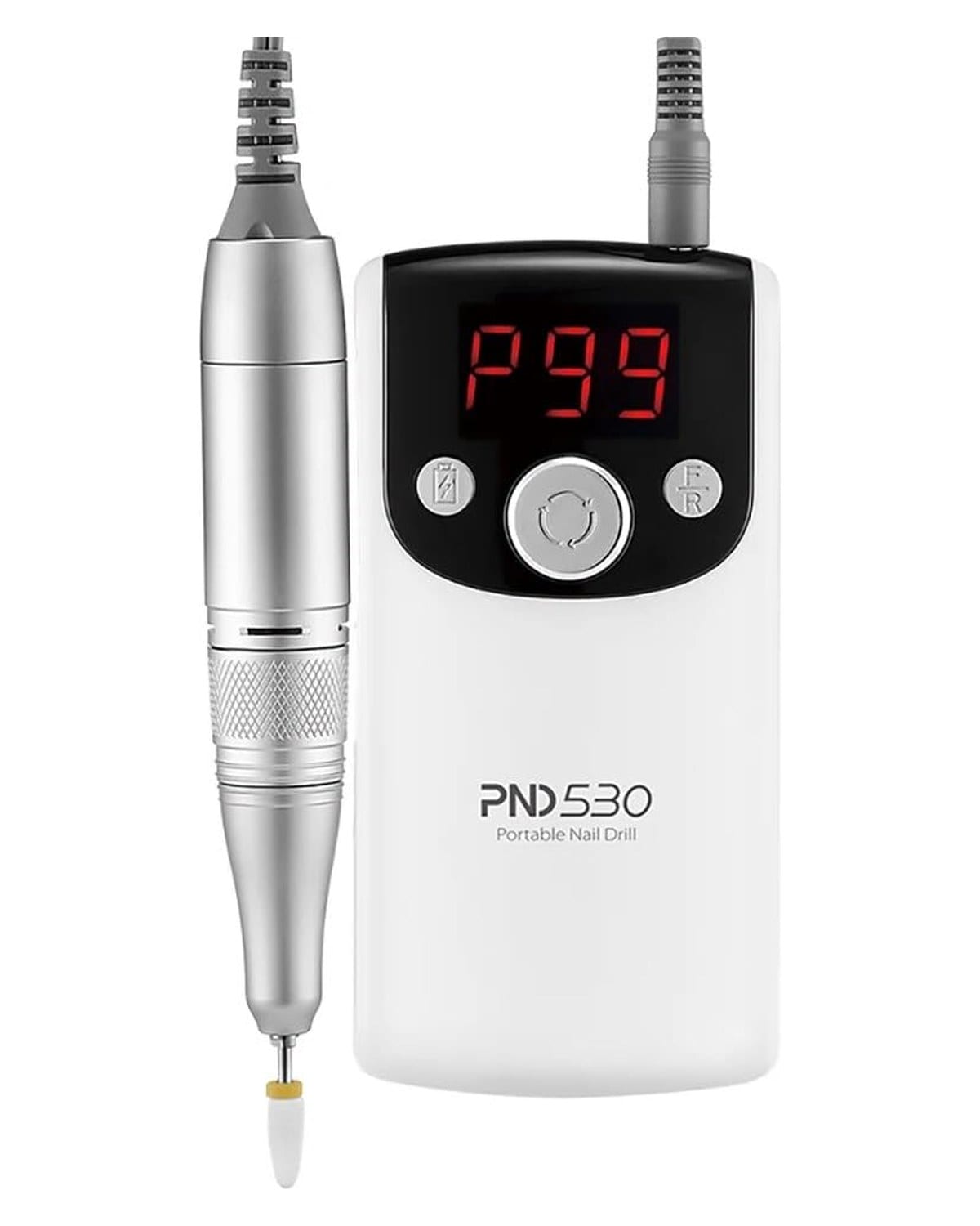 Global Fashion Rechargeable Electric Nail Drill Machine, 30,000 RPM Portable E-File for Manicure & Pedicure, Acrylic & Gel Removal, Adjustable Speed, Display Screen, Ergonomic Design - PND530 (White)