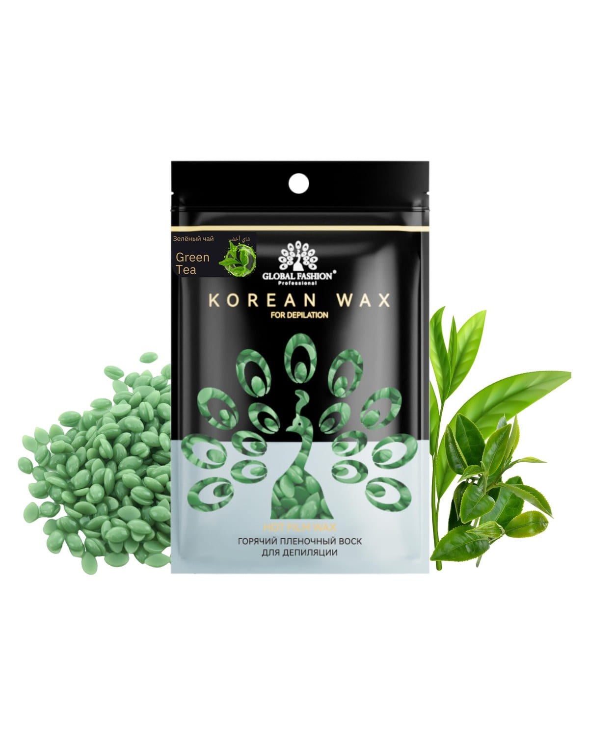 Korean Hot Film Hard Wax Beans for Painless Hair Removal – 12 Variants Stripless Korean Waxing Beads for Bikini, Legs, Face, Body – All Skin Types (100g, GREEN TEA) — Scent Green-Tea-100g