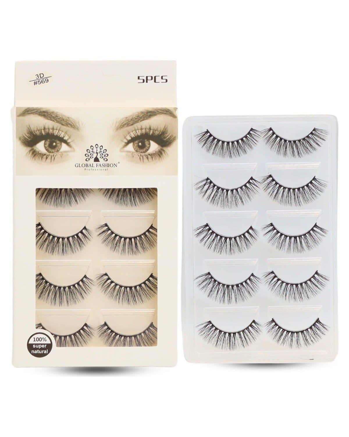 False Eyelashes Pack - Wispy Natural Look, Mink Fluffy Strips, Cat Eye and Fox Eye Lashes, Reusable, Easy Application, Perfect for Daily Wear & Special Occasions | (Eyelash 3D #569-5Pcs) — Color Eyelash 3D #569-5 Pair
