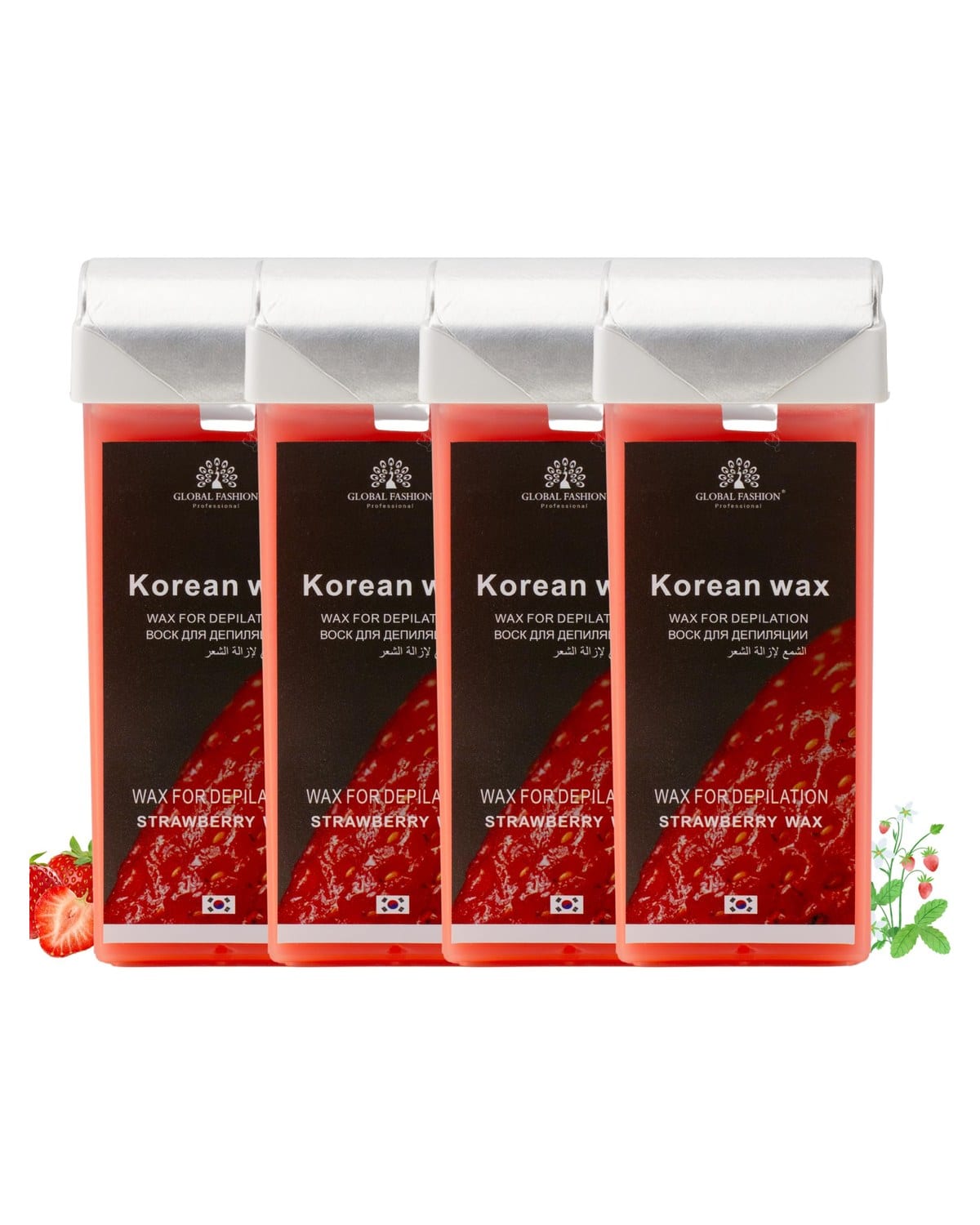 Global Fashion 100ml Roll-On Wax Cartridge – Korean Soothing Depilatory Wax Refill for Women Hair Removal, Long-Lasting, Smooth Glide for Legs, Arms & Body | 12 Scents (400ml, Straw)