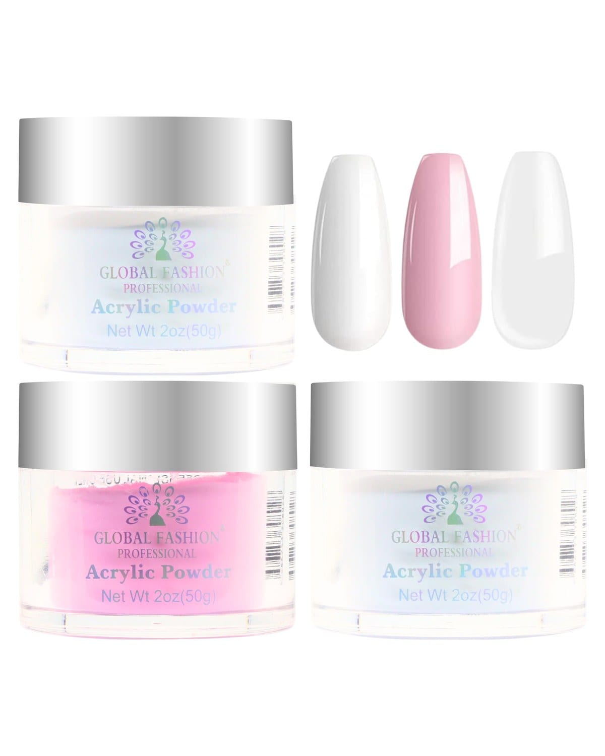 Acrylic Powder - Clear Finish, Strong Adhesion, Bubble-Free, Non-Yellowing, For Nail Extensions, Overlays, 3D & French Nails, Low-Odor, Fast-Setting, Professional Salon-Quality Formula (Set of 3, 50g) — Color 0744963296499
