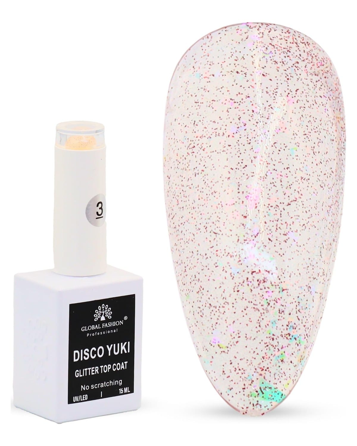 Disco Yuki Crystal Diamond Glow Top Coat, UV/LED Gel Polish, Long-Lasting No Wipe Glitter Finish, Chip-Resistant, 15ml Nail Shine for Natural & Acrylic Nails (3: Rosy Quartz Sparkl) — Shade 03 Rosy Quartz Sparkle