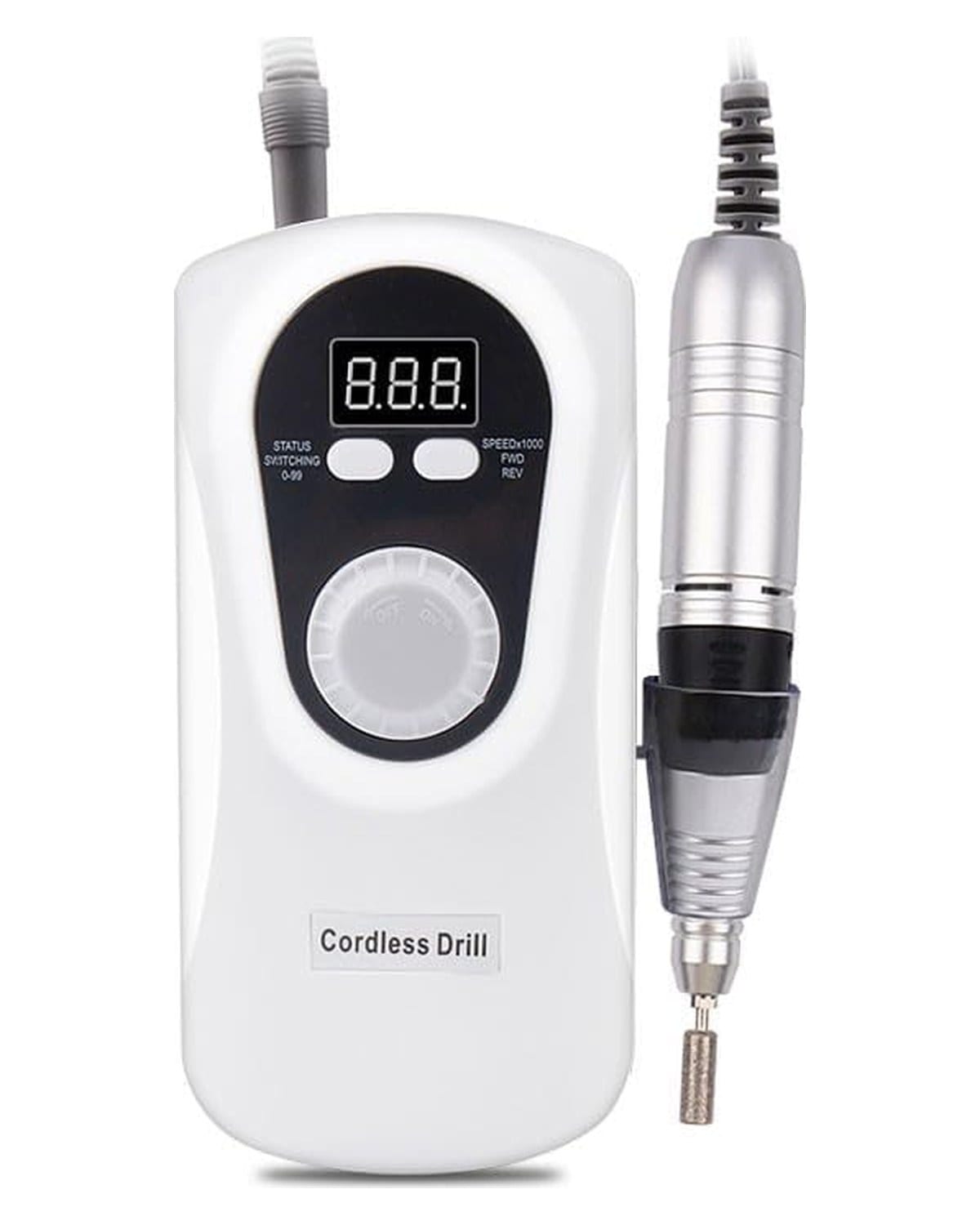 Electric Nail Drill Kit - 30,000 RPM, Portable Manicure Set - Powerful Motor, Lightweight Design, Variable Speed, Forward/Reverse Rotation, Low Noise, 6-Piece Set - CJ-DM001 (White)