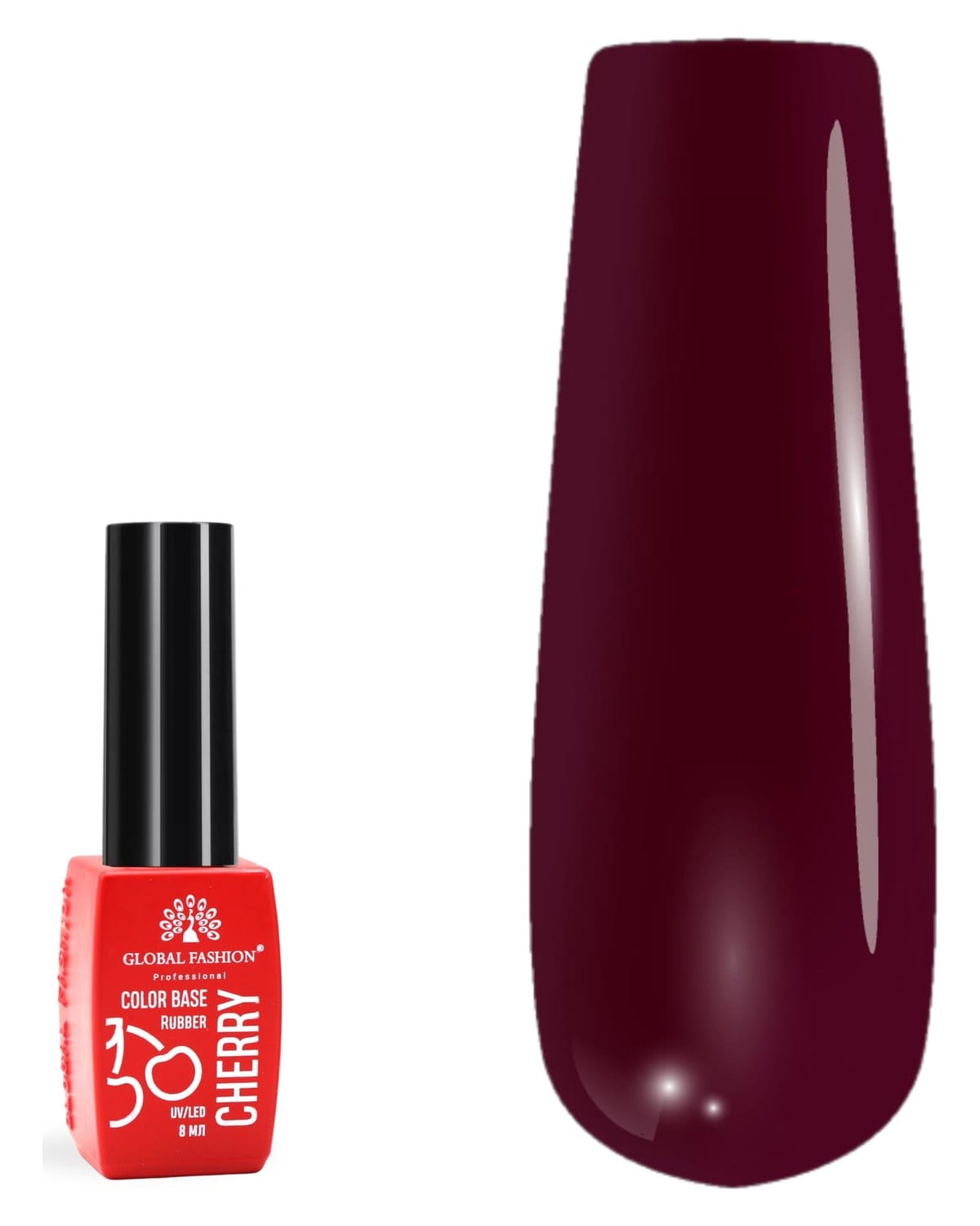 Global Fashion Cherry Rubber Color Base Gel Polish, 8ml - Self-Leveling, Strengthens Nails, Perfect Adhesion, High Bonding Strength for Long-Lasting Results (Rustic Ruby (04), 8ml) — Color 4673724691395