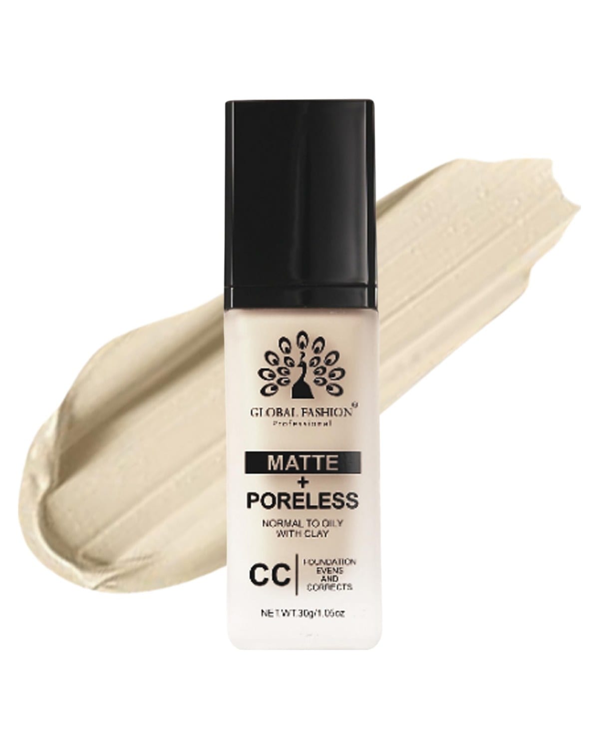 Global Fashion Matte & Poreless CC Foundation - 8 Shades, Oil‑Control, Clay‑Infused Tone‑Perfecting SPF - Free Cream, Lightweight, Buildable Coverage for Normal Oily Skin (G017 - E)
