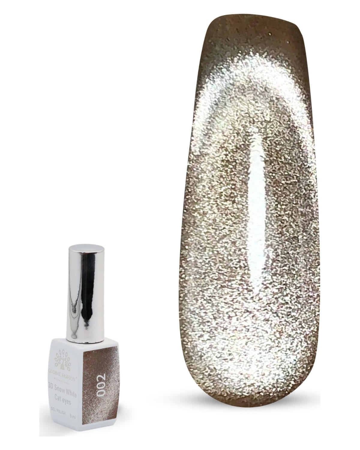 3D Snow White Cat Eye Gel Nail Polish 8ml – Long-Lasting Magnetic Gel, Holographic Shimmer, UV/LED Soak Off, Chip-Resistant, Vegan Cruelty-Free, DIY Nail Art, Salon Quality Manicur — Color 6145377443532
