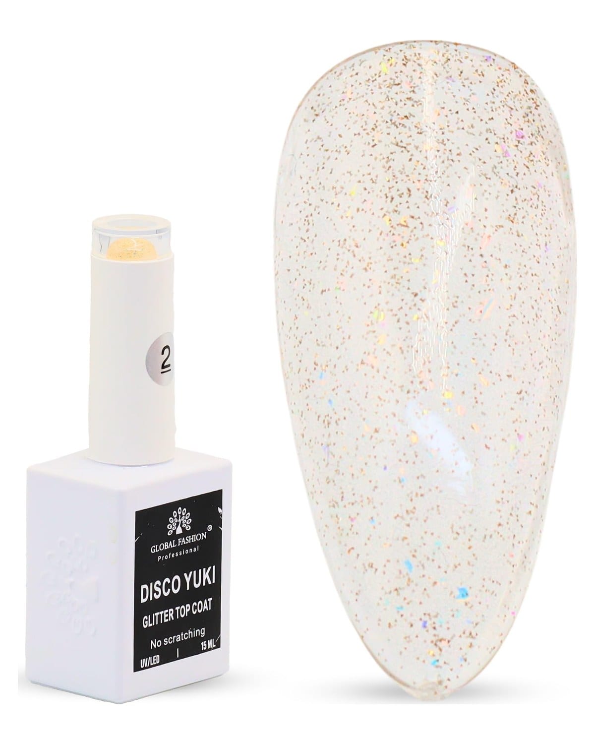 DISCO YUKI GLITTER TOP COAT 15ML 02 — Shade 02 Champagne Gold Glitter