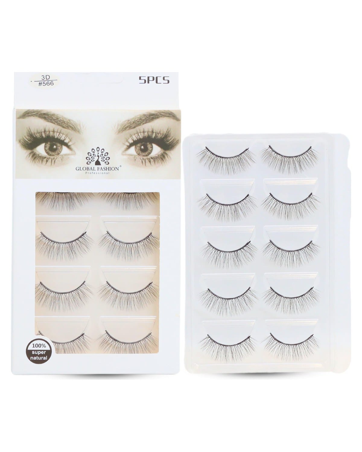False Eyelashes Pack - Wispy Natural Look, Mink Fluffy Strips, Cat Eye and Fox Eye Lashes, Reusable, Easy Application, Perfect for Daily Wear & Special Occasions | (Eyelash 3D #566-5Pcs) — Color Eyelash 3D #566-5 Pair