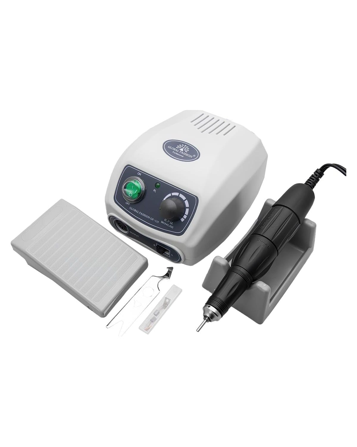 GLOBAL FASHION Professional High-Powered Portable Electric Nail Drill- 80W, 45,000 RPM, Variable Speed, Lightweight Design, Low Noise, Forward/Reverse Rotation, Safety Shutoff, GF