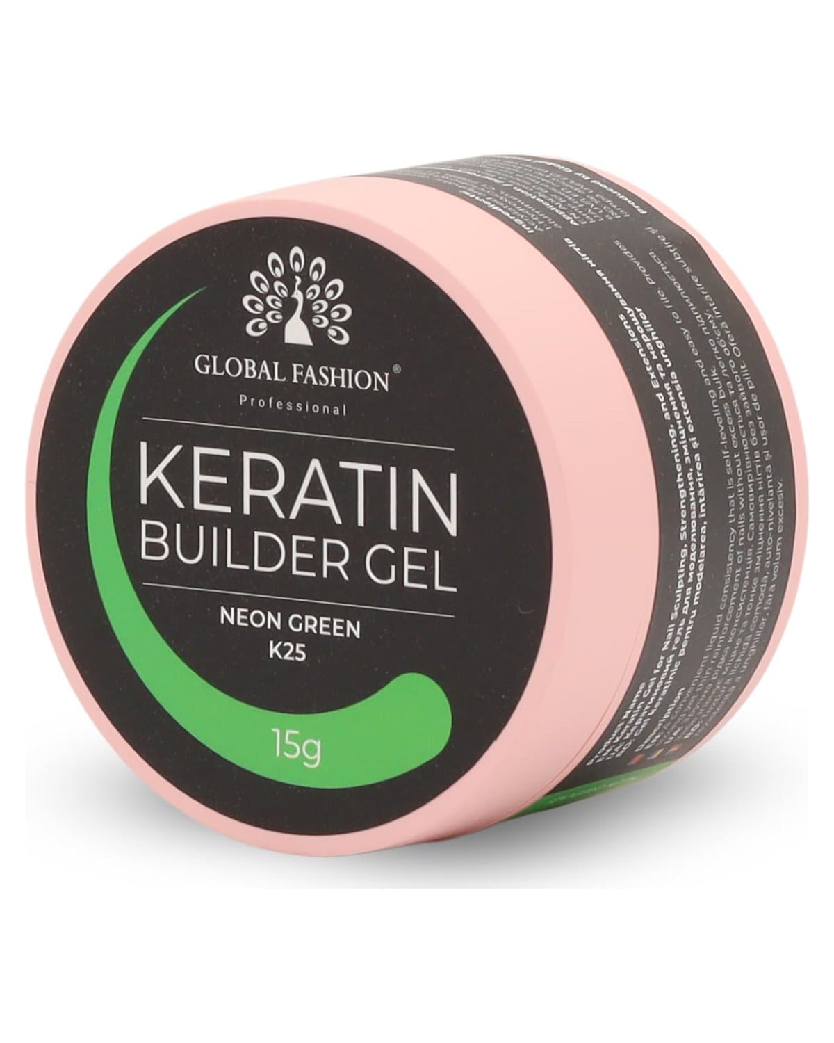 Keratin Builder Gel 15g Self Leveling Hard Gel Durable and Strong for Nail Overlays Extensions and Repairs UV LED Cure Odor Salon Finish Reinforcing Formula, Long Lasting Wear (K25 - Neon Green)