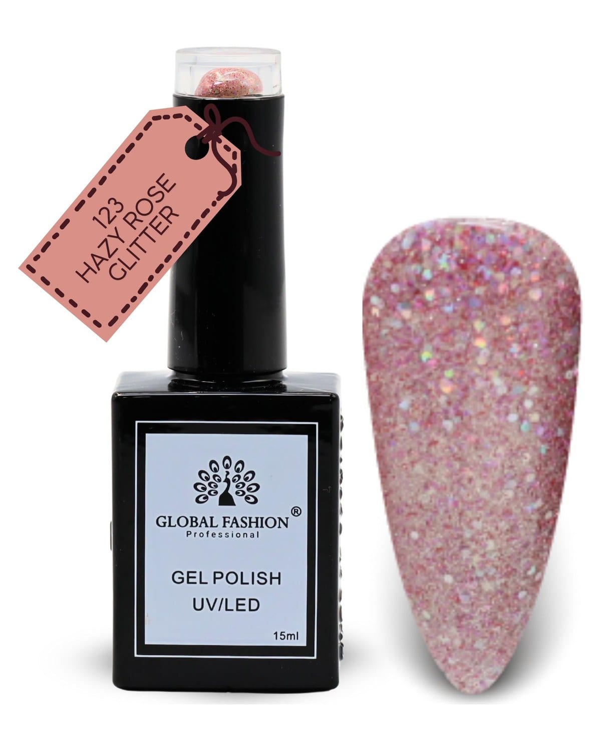 Global Fashion Inky & Indigo Collection (121–126) – 6 Long-Lasting, High-Gloss, Chip-Resistant Colors for Teens & Professionals – UV/LED Soak-Off Nail Kit (123-Hazy Rose Glitter-1p)