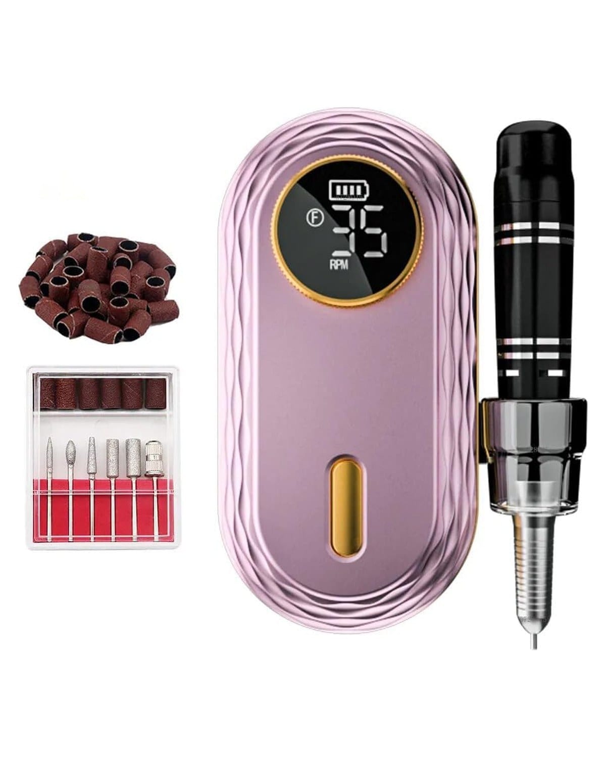 Global Fashion ZF433 Cordless Nail Drill – 35,000 RPM, LCD Display, Rechargeable, Lightweight Ergonomic E-File Kit for Acrylic,Gel & Polygel Removal, Manicure & Pedicure – Salon & Home Use (Rose Gold)