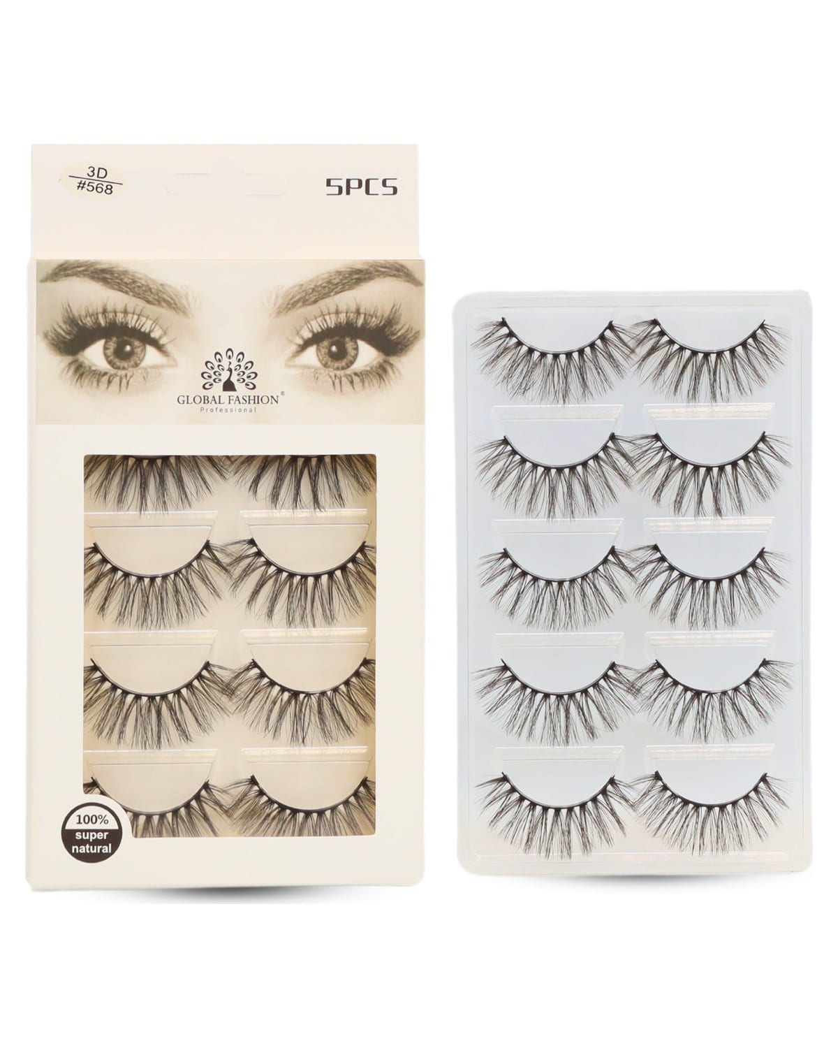 False Eyelashes Pack - Wispy Natural Look, Mink Fluffy Strips, Cat Eye and Fox Eye Lashes, Reusable, Easy Application, Perfect for Daily Wear & Special Occasions | (Eyelash 3D #568-5Pcs) — Color Eyelash 3D #568-5 Pair