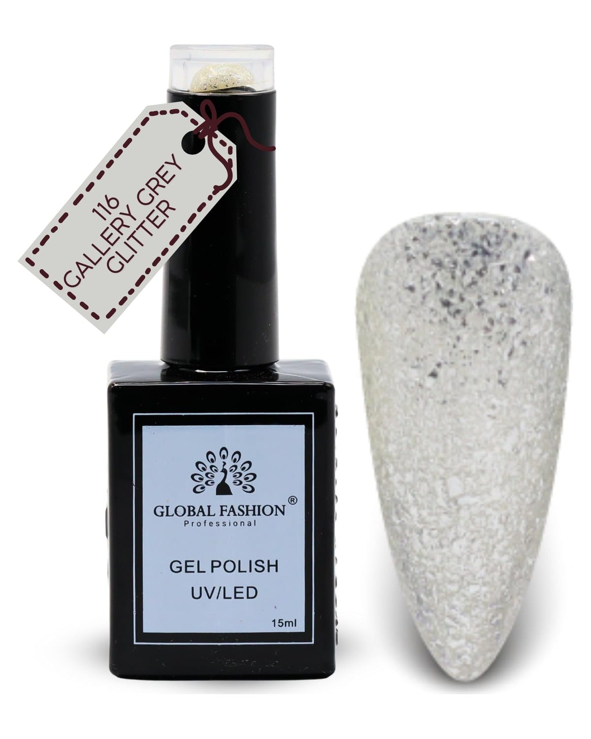 Global Fashion Brilliant Blues Collection (115–120) – 6 Long-Lasting, High-Gloss, Chip-Resistant Colors for Teens & Professionals – UV/LED Soak-Off Nail (116-Gallery Grey Glitter-1)