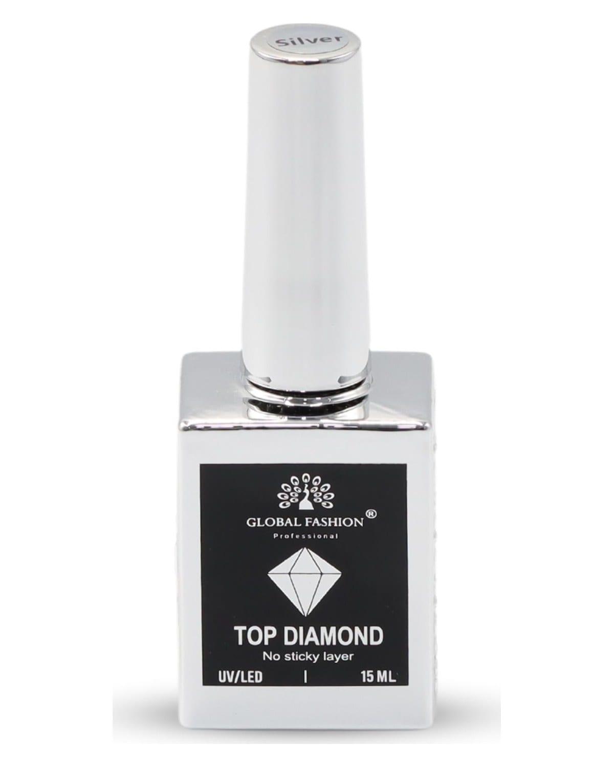 Top Diamond Universal Coat, Non Stick, Long Lasting, Fast Dying, High Gloss Finish, Halal Nail Polish, Top Nail Care, Clear Top Coat (Top Diamond Silver) — Color 2000000643887
