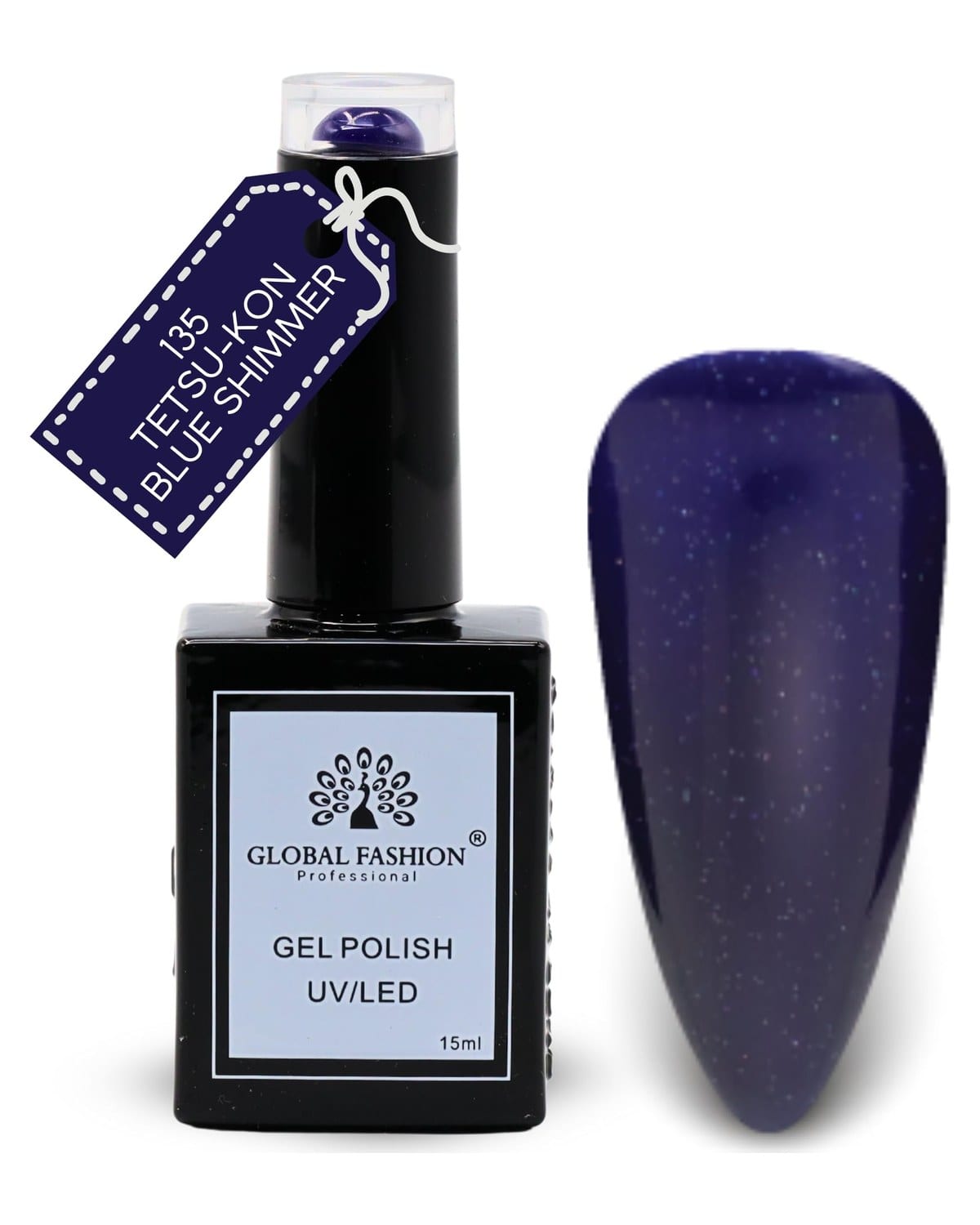Global Fashion Glitter & Glimmer Collection (133–140) – 6 Long-Lasting, High-Gloss, Chip-Resistant Colors for Teens & Professionals – UV/LED Soak-Off Nail Kit (135-Tetsu-Kon Blue S)
