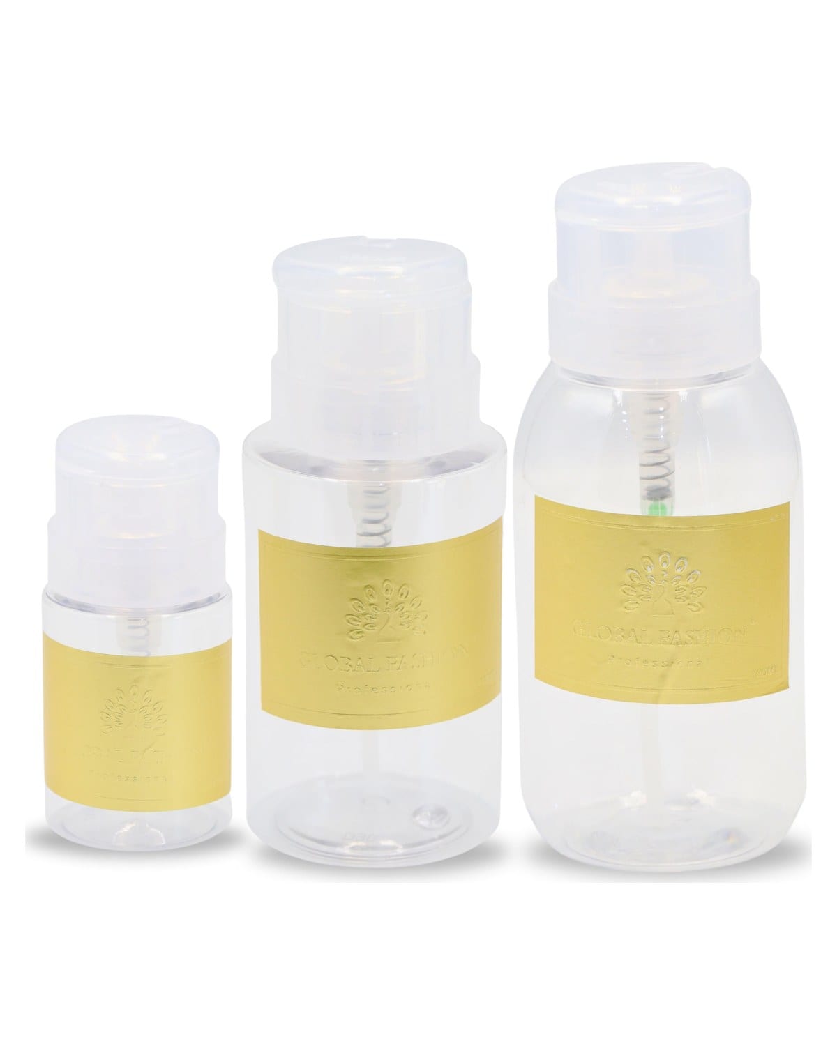 GLOBAL FASHION Professional 3-Pack Push Down Pump Dispenser Lockable Bottle for Nail Polish Remover, Makeup Remover, Liquids, Solvents, Cleaners, and Cleansers - Leak-Proof, Durabl — Size SET3BOTTLES