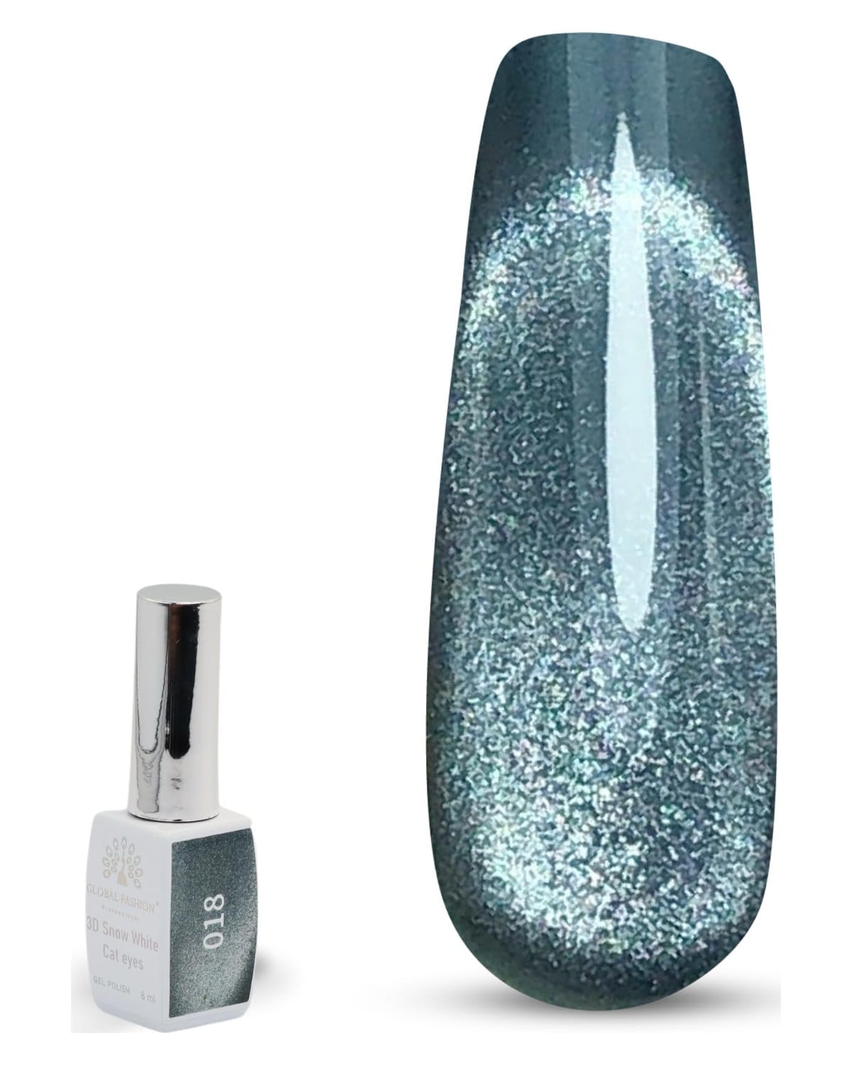 3D Snow White Cat Eye Gel Nail Polish 8ml – Long-Lasting Magnetic Gel, Holographic Shimmer, UV/LED Soak Off, Chip-Resistant, Vegan Cruelty-Free, DIY Nail Art, Salon Quality Manicur — Color 6145377445062