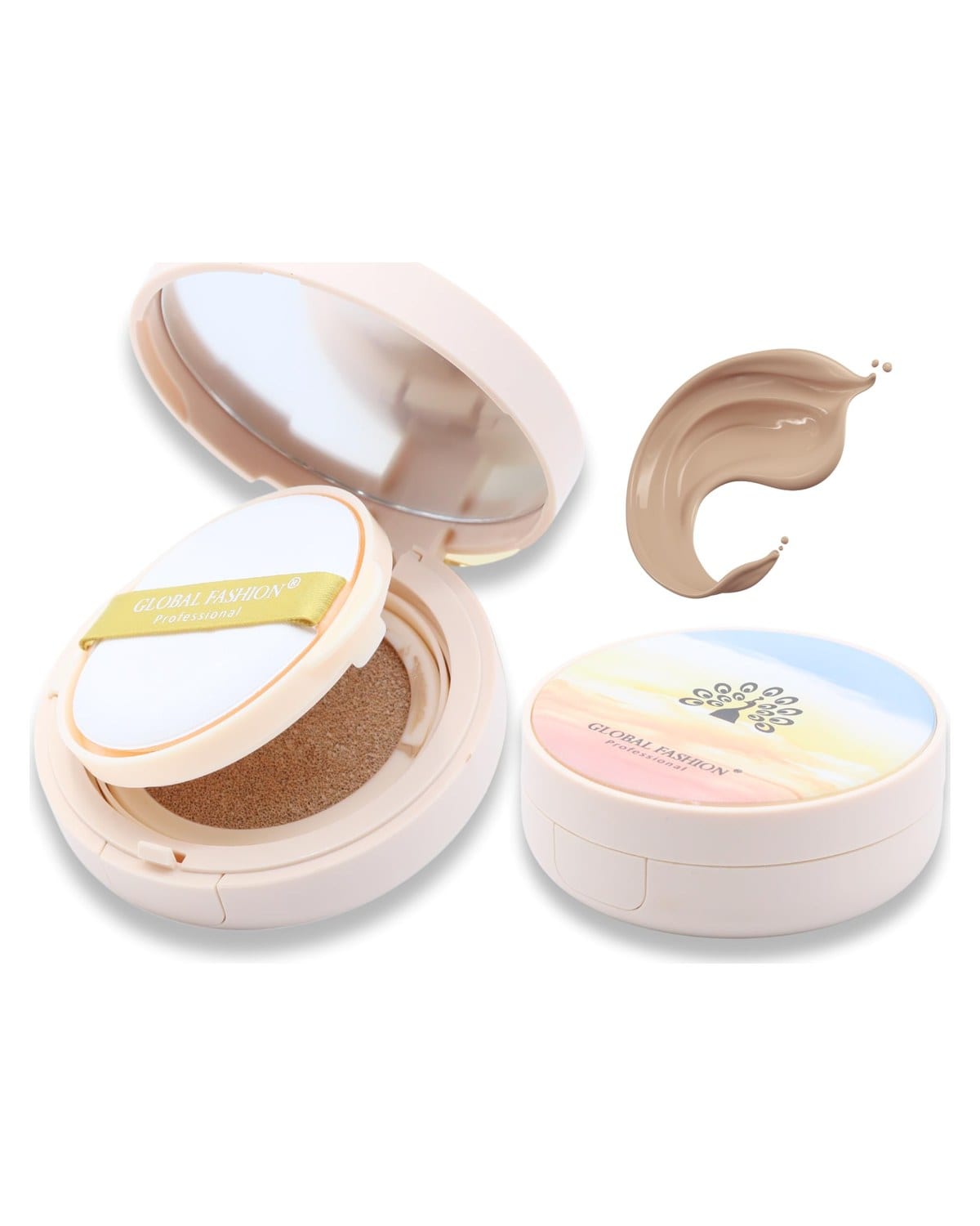 Global Fashion Air Cushion BB Cream + 2 Refills Set - 8 Shades, Long-Lasting Waterproof Foundation with Oil Control, Pore-Minimizing Coverage & Lightweight Breathable Formula (GS07)