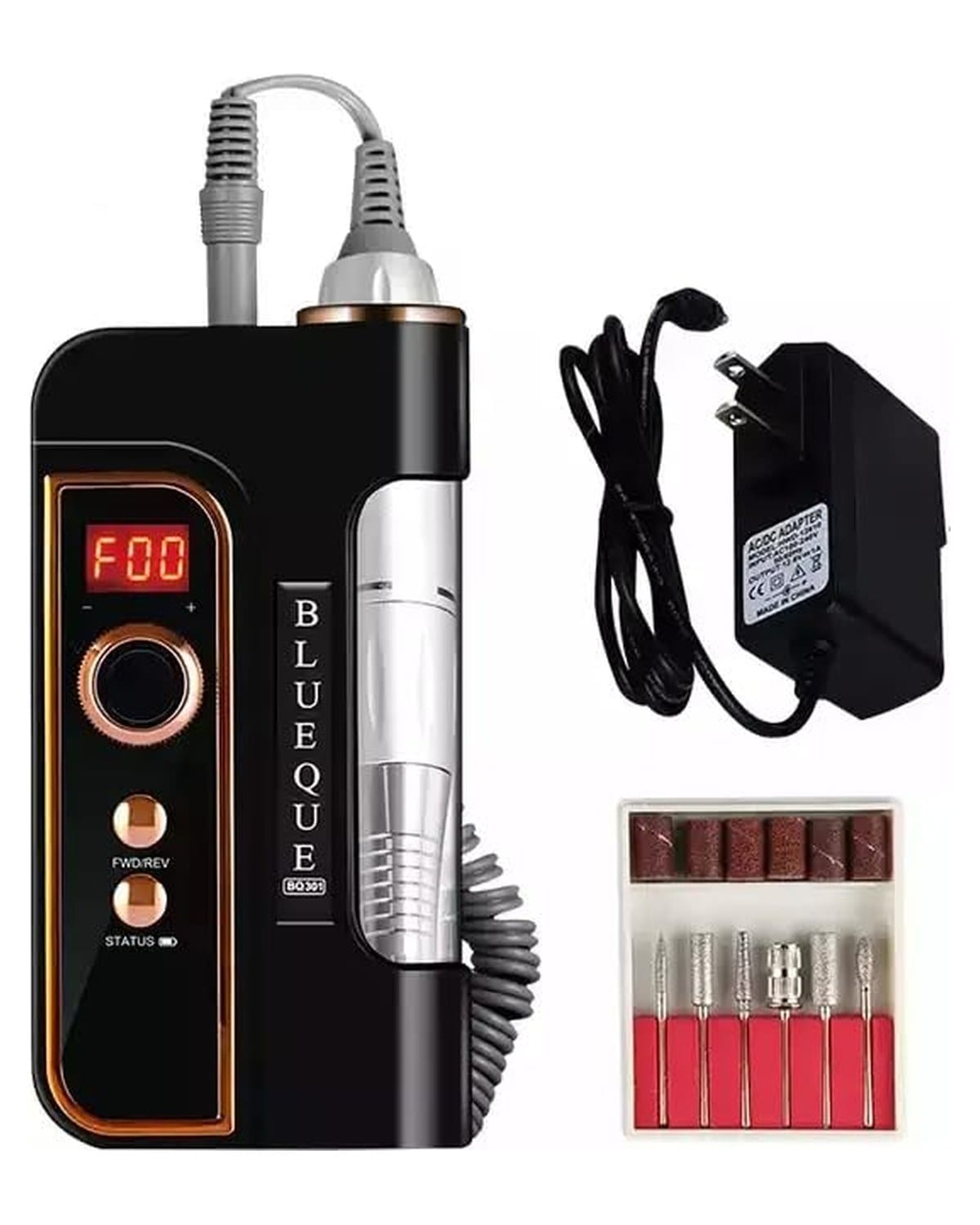 Global Fashion Rechargeable Portable Electric Nail Drill Machine (E-File) for Salon & Home Use - 35,000 RPM for Manicure, Pedicure, Acrylic & Gel Removal, Adjustable Speed - BLUEQUE-BQ301 (Black)