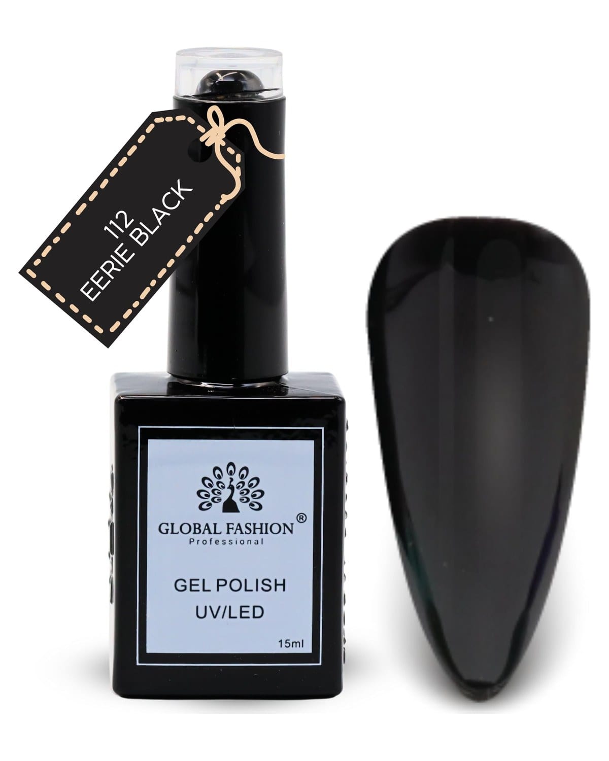 Global Fashion Tropical Teals Collection (109–114) – 6 Long-Lasting, High-Gloss, Chip-Resistant Colors for Teens & Professionals – UV/LED Soak-Off Nail Kit (112-Eerie Black-1p, 15m)
