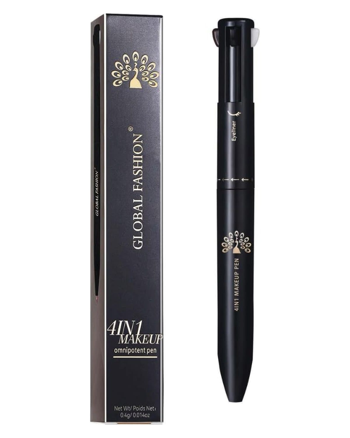 4-in-1 Makeup Pen – Eyebrow Pencil, Black Eyeliner, Lip Liner & Highlighter | Retractable, Waterproof, Smudge-Proof, Long-Lasting Beauty Stick for Quick Touch-Ups (Shade 2)