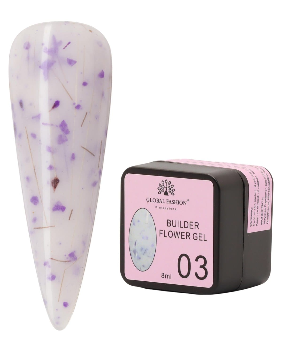 Builder Flower Gel 8ml - Real Dried Floral Petals, Self-Leveling Hard Builder Gel for Nails, Strong Adhesion, Non-Yellowing, UV/LED Cure, High Gloss Finish, HEMA-Free, Vegan, Cruelty-Free Formula (03)