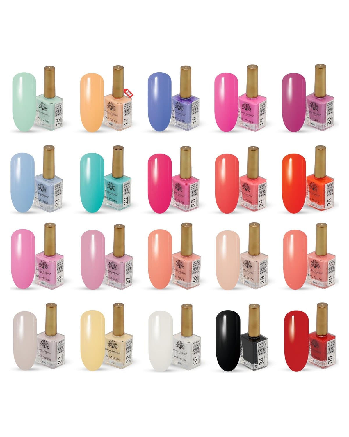 Nail Polish Set 15ml – 20 Vibrant Shades for Women, Manicure & Pedicure, Long-Lasting, Chip-Resistant, Quick Dry, Vegan, Cruelty-Free, Salon-Quality Finish (Vibrant Delight, 20 Sha)