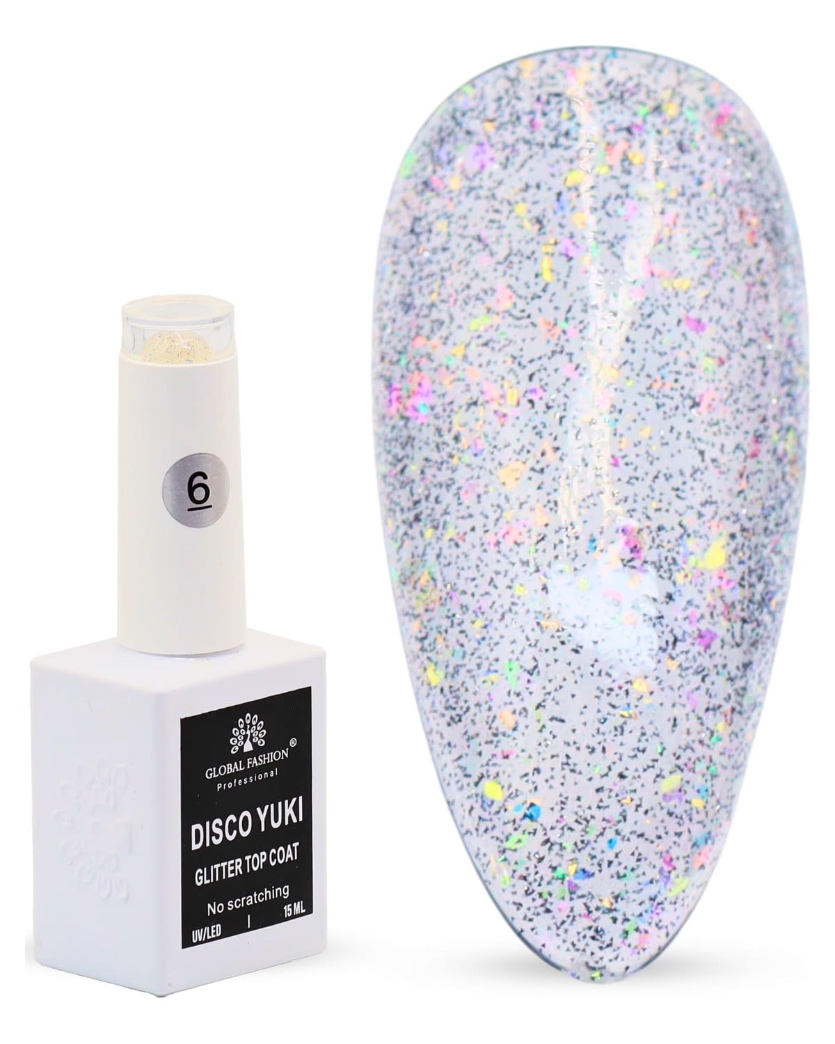 Disco Yuki Crystal Diamond Glow Top Coat, UV/LED Gel Polish, Long-Lasting No Wipe Glitter Finish, Chip-Resistant, 15ml Nail Shine for Natural & Acrylic Nails (6: Stardust Silver Sh) — Shade 06 Stardust Silver Shine