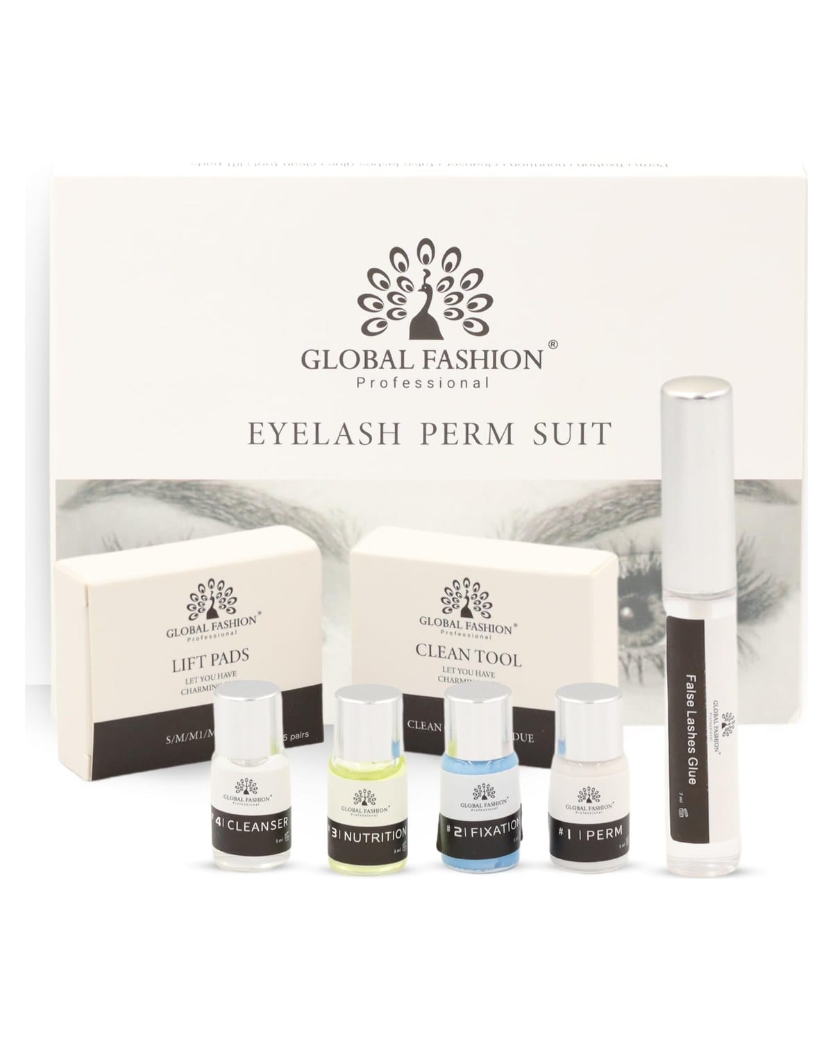 GLOBAL FASHION Eyelash Perm Suite - Professional Eyelash Curling Kit - Gentle Ingredients, 3 Patch Sizes (S, M, L) - Easy Instructions - Salon or Home Use - Natural-Looking Long-Lasting Curl |