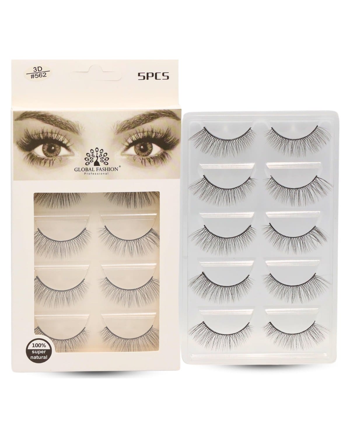 False Eyelashes Pack - Wispy Natural Look, Mink Fluffy Strips, Cat Eye and Fox Eye Lashes, Reusable, Easy Application, Perfect for Daily Wear & Special Occasions | (Eyelash 3D #562-5Pcs) — Color Eyelash 3D #562-5 Pair
