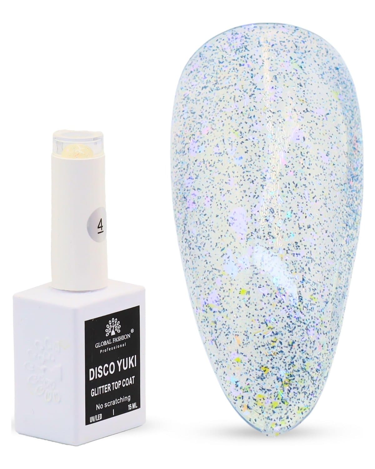 Disco Yuki Crystal Diamond Glow Top Coat, UV/LED Gel Polish, Long-Lasting No Wipe Glitter Finish, Chip-Resistant, 15ml Nail Shine for Natural & Acrylic Nails (4: Arctic Ice Shimmer) — Shade 04 Arctic Ice Shimmer