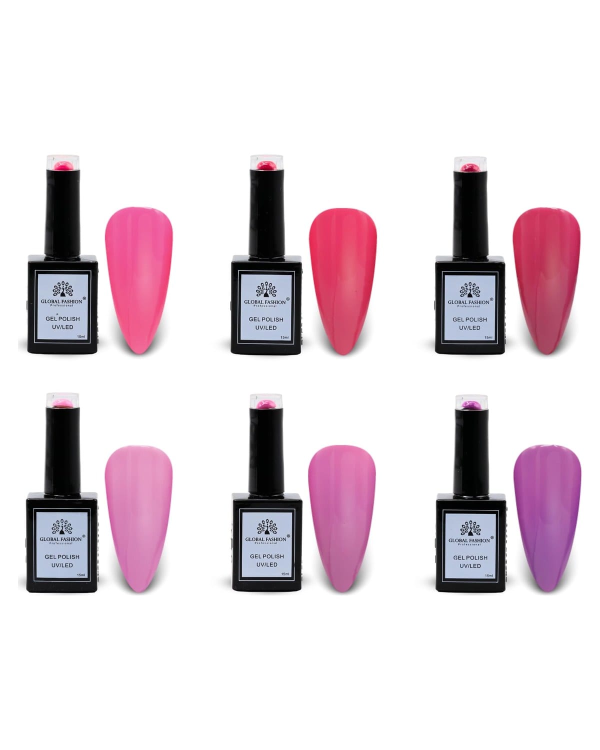 Global Fashion Pretty in Pink Collection Set (55–60) – 6 Long-Lasting, High-Gloss, Chip-Resistant Colors for Teens & Professionals – UV/LED Soak-Off Nail Kit (55–60 Pretty in Pink)