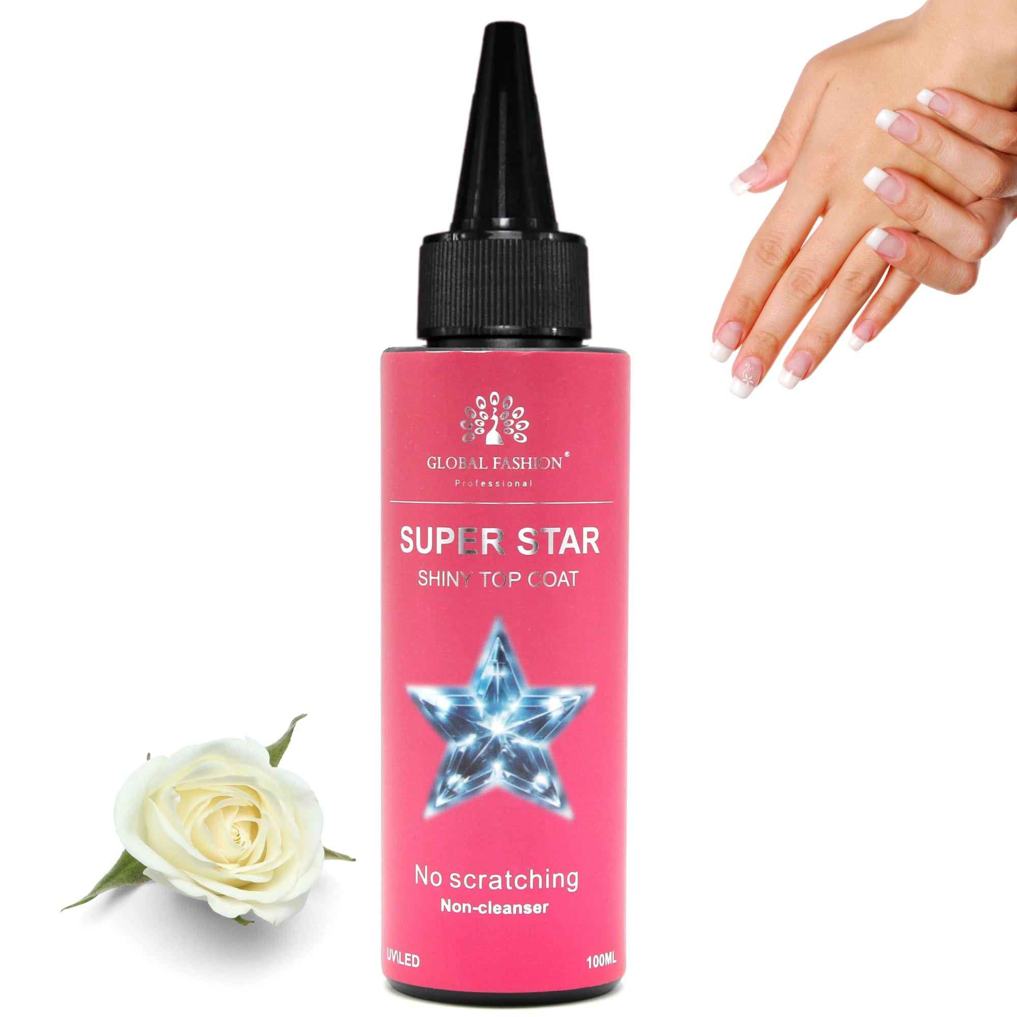 Global Fashion SuperStar Topcoat Gel Nail Polish - Strengthen & Enhance Natural Nails, Quick-Dry, Long-Lasting Shine, Perfect for Gel Manicures, No-Chip Protection (Shiny, 100ml)