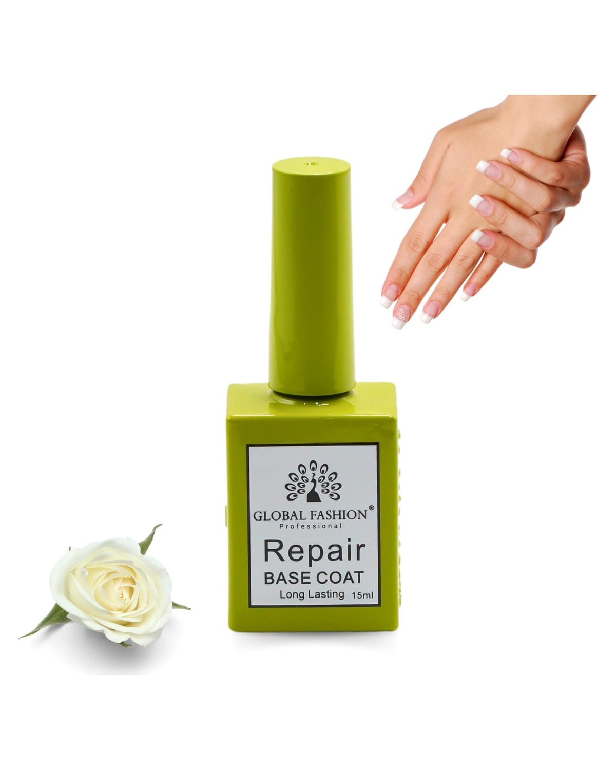 Global Fashion Professional Clear Rubber Base Coat - UV/LED Soak-Off Gel Polish, Strong Adhesion, Flexible & Long-Lasting, Nail Strengthening Formula (Repair base coat, 15ml) — Color B0D4F49YGW