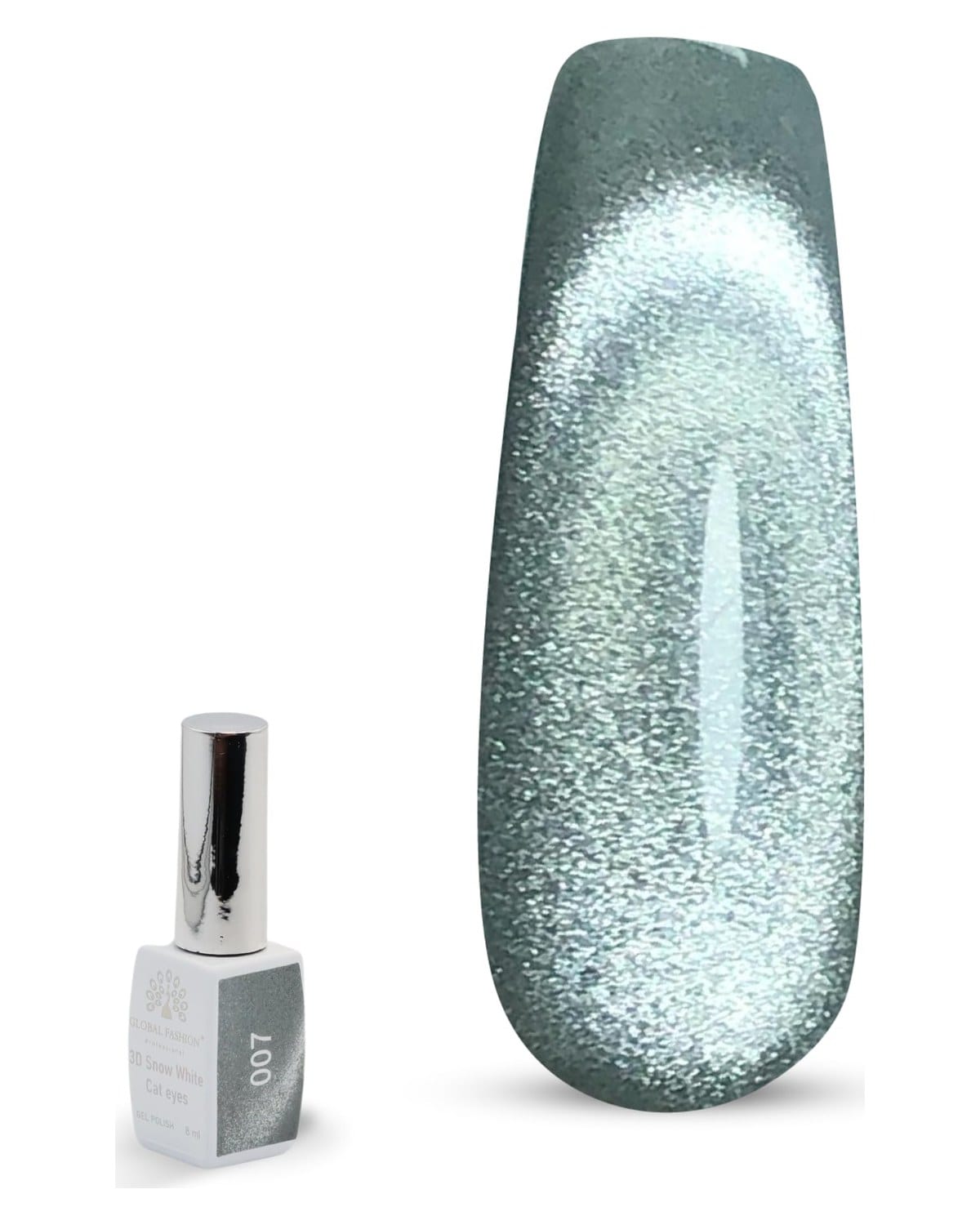 3D Snow White Cat Eye Gel Nail Polish 8ml – Long-Lasting Magnetic Gel, Holographic Shimmer, UV/LED Soak Off, Chip-Resistant, Vegan Cruelty-Free, DIY Nail Art, Salon Quality Manicur — Color 6145377444072