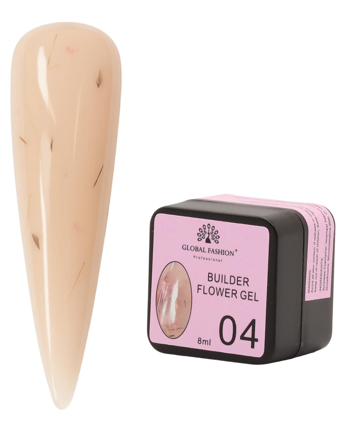 Builder Flower Gel 8ml - Real Dried Floral Petals, Self-Leveling Hard Builder Gel for Nails, Strong Adhesion, Non-Yellowing, UV/LED Cure, High Gloss Finish, HEMA-Free, Vegan, Cruelty-Free Formula (04)