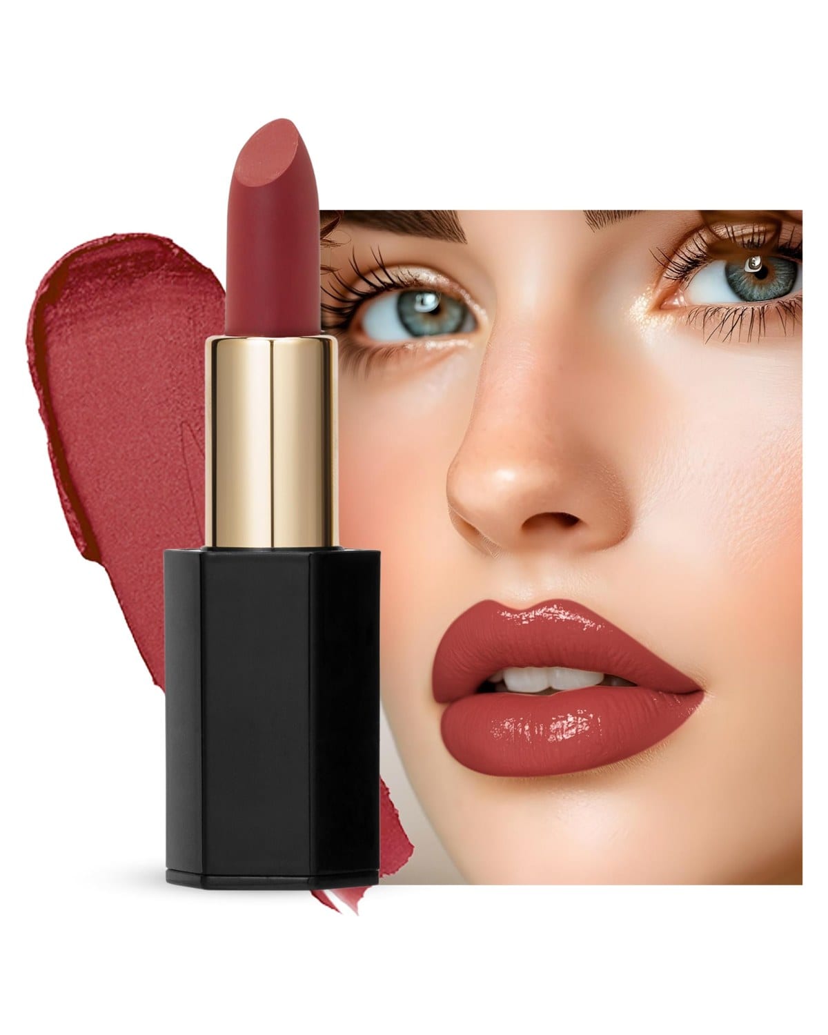Velvet Moisturizing Matte Lipstick - 24 Long-Lasting Shades, Highly Pigmented, Smudge-Proof, Vegan & Cruelty-Free, Luxe Non-Drying Formula with Velvet Finish (101 Antique Ruby, 3.5)