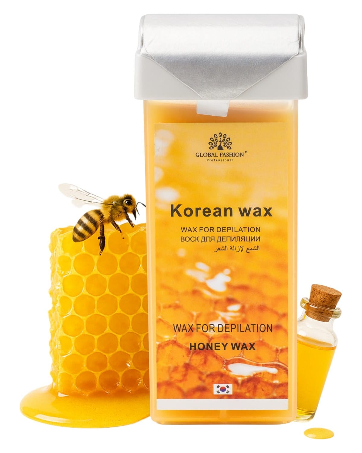 Global Fashion 100ml Roll-On Wax Cartridge – Korean Soothing Depilatory Wax Refill for Women Hair Removal, Long-Lasting, Smooth Glide for Legs, Arms & Body | 12 Scents (100ml, Hone)