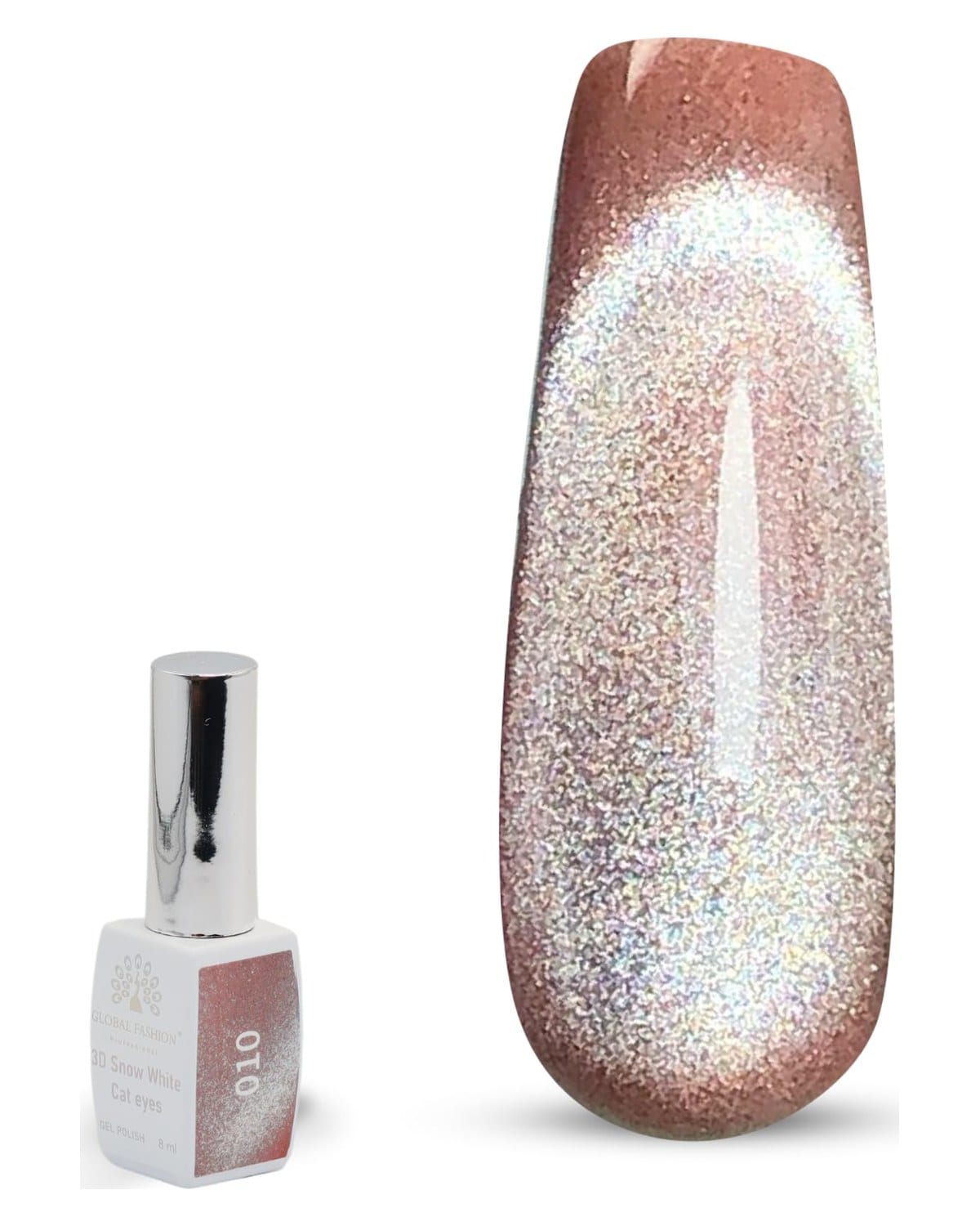 3D Snow White Cat Eye Gel Nail Polish 8ml – Long-Lasting Magnetic Gel, Holographic Shimmer, UV/LED Soak Off, Chip-Resistant, Vegan Cruelty-Free, DIY Nail Art, Salon Quality Manicur — Color 6145377444386