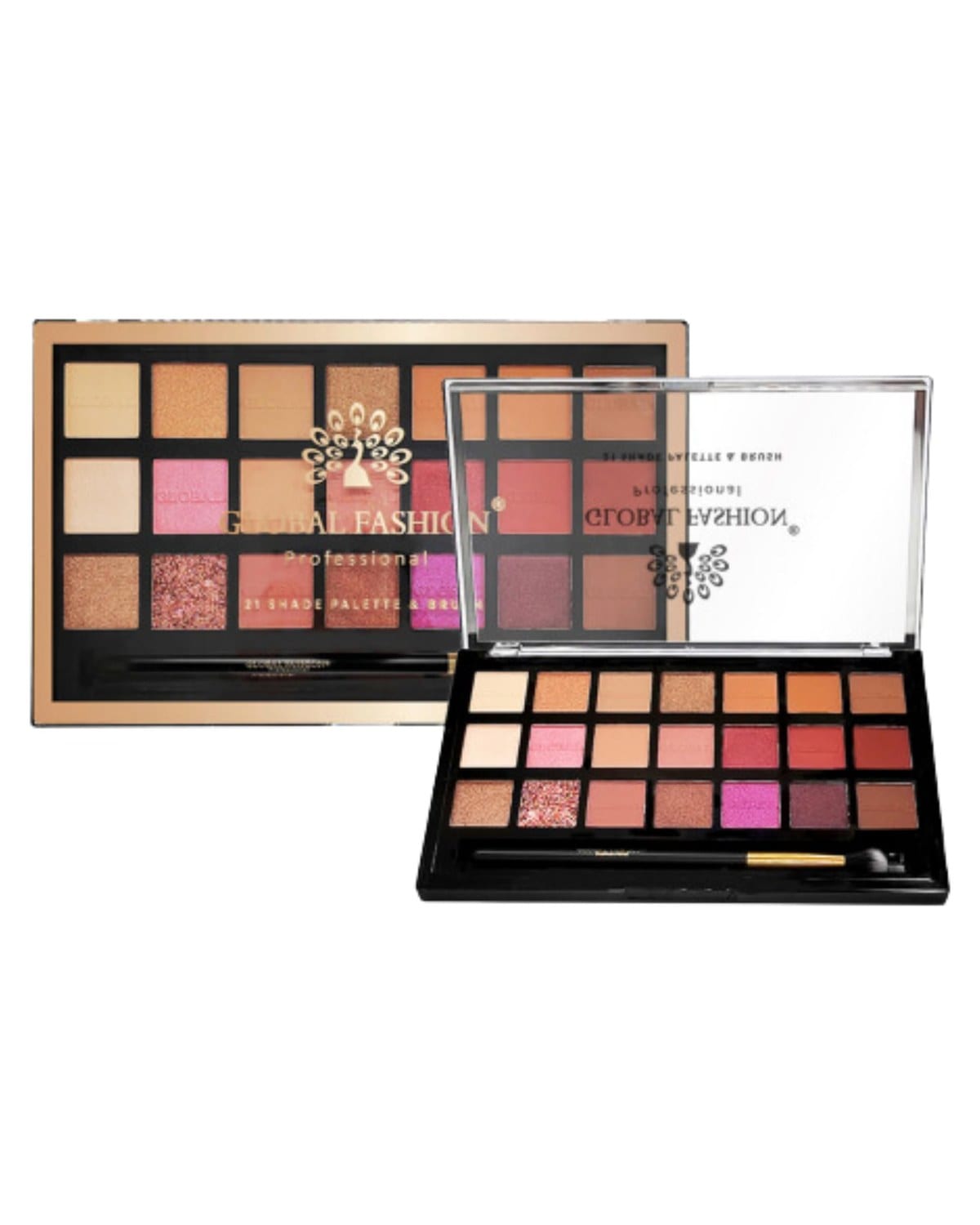 Global Fashion Professional 21-Color Eyeshadow Palette – High Pigment Matte & Shimmer Shades, Long-Lasting, Blendable Makeup Palette with Brush for Day & Night Looks, All Skin Tone — Color PALETTE 1