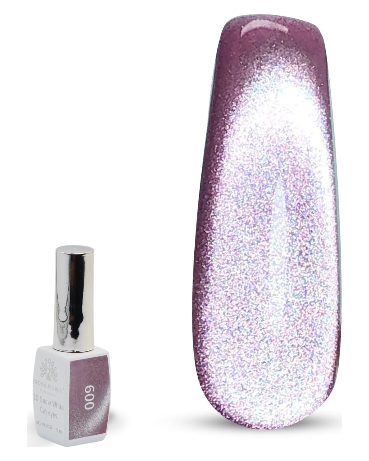 3D Snow White Cat Eye Gel Nail Polish 8ml – Long-Lasting Magnetic Gel, Holographic Shimmer, UV/LED Soak Off, Chip-Resistant, Vegan Cruelty-Free, DIY Nail Art, Salon Quality Manicur — Color 6145377444218