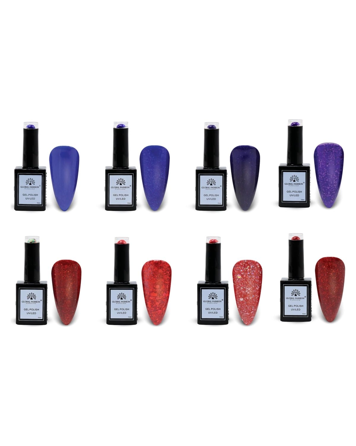 Global Fashion Glitter & Glimmer Collection (133–140) – 6 Long-Lasting, High-Gloss, Chip-Resistant Colors for Teens & Professionals – UV/LED Soak-Off Nail Kit (133–140-Glitter & Gl)