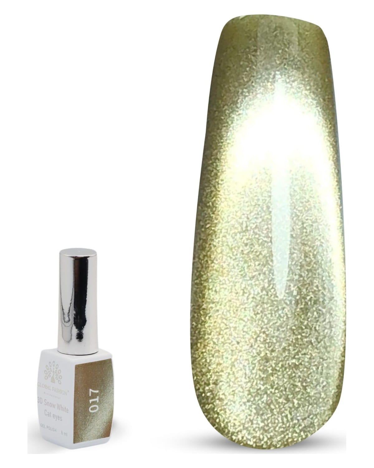 3D Snow White Cat Eye Gel Nail Polish 8ml – Long-Lasting Magnetic Gel, Holographic Shimmer, UV/LED Soak Off, Chip-Resistant, Vegan Cruelty-Free, DIY Nail Art, Salon Quality Manicur — Color 6145377444904