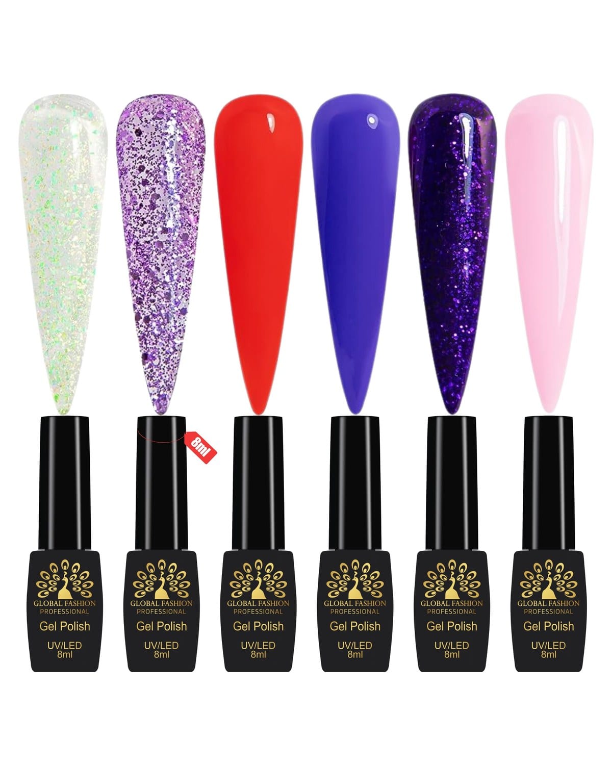 Global Fashion Gel Nail Polish Set of 6-8ml, Black Elite UV/LED Soak-Off, Long-Lasting, Chip-Resistant, Vegan Formula, Easy to Apply, High-Shine Finish for Salon & DIY Nail Art (Cosmic Pop)