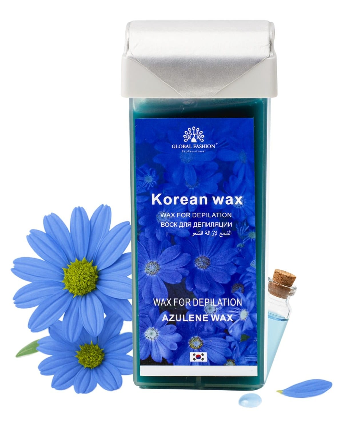 Global Fashion 100ml Roll-On Wax Cartridge – Korean Soothing Depilatory Wax Refill for Women Hair Removal, Long-Lasting, Smooth Glide for Legs, Arms & Body | 12 Scents (100ml, Azul)