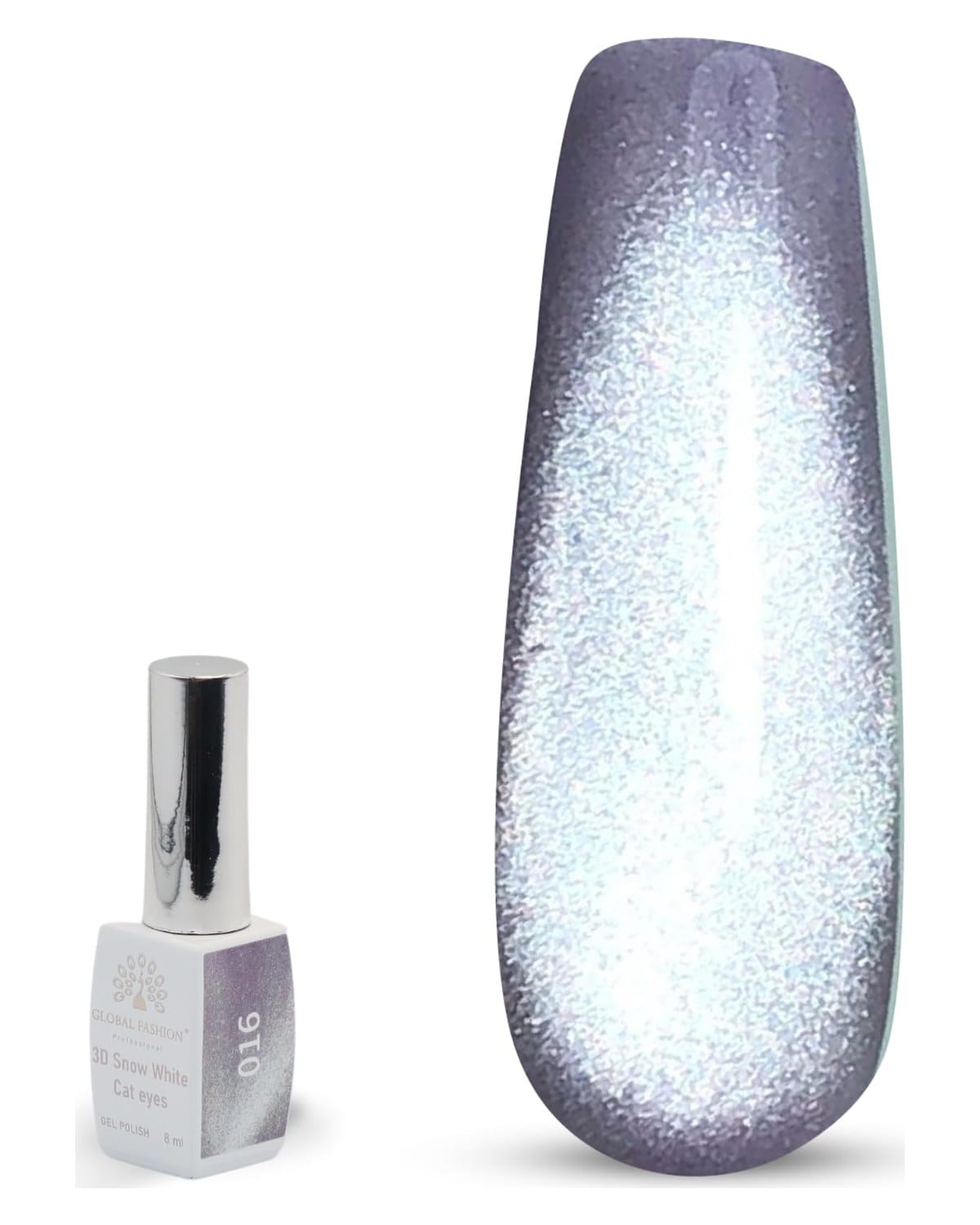 3D Snow White Cat Eye Gel Nail Polish 8ml – Long-Lasting Magnetic Gel, Holographic Shimmer, UV/LED Soak Off, Chip-Resistant, Vegan Cruelty-Free, DIY Nail Art, Salon Quality Manicur — Color 6145377444836